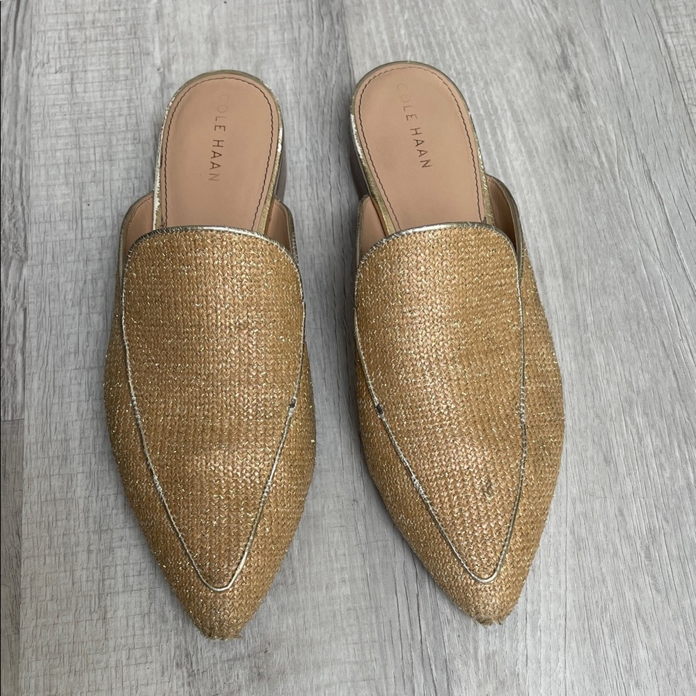 COLE HAAN Women's Tan Raffia Mules Size 11